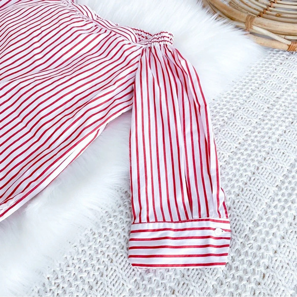 Emme Marella Stripe Off The Shoulder Top Red White 3/4 Button Sleeves Striped 40 - Picture 5 of 12